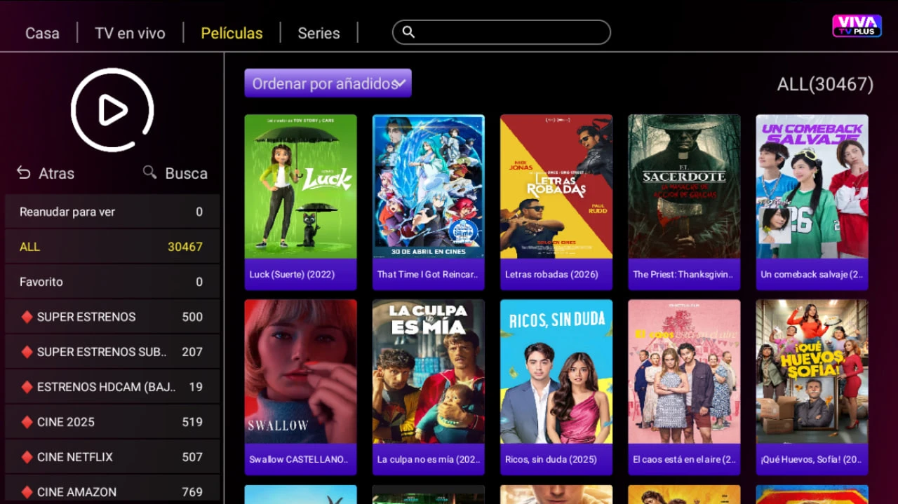 Vista de VIVA TV PLUS